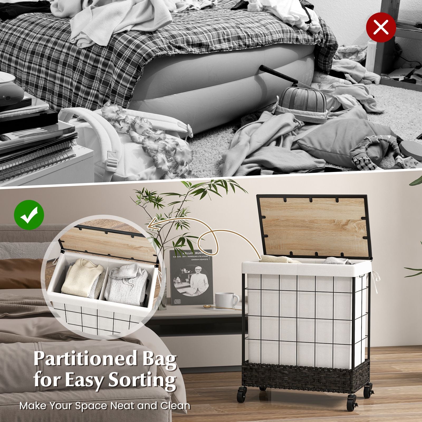  Rattan Laundry Hamper 130L