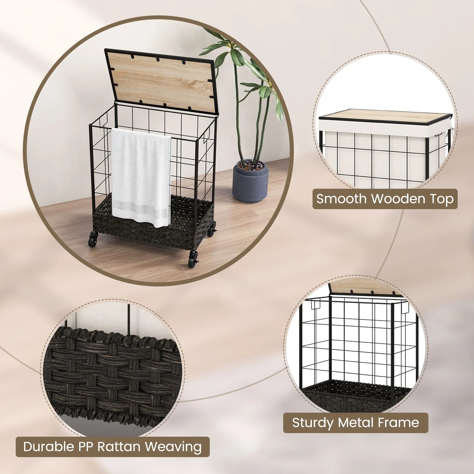  Rattan Laundry Hamper 130L
