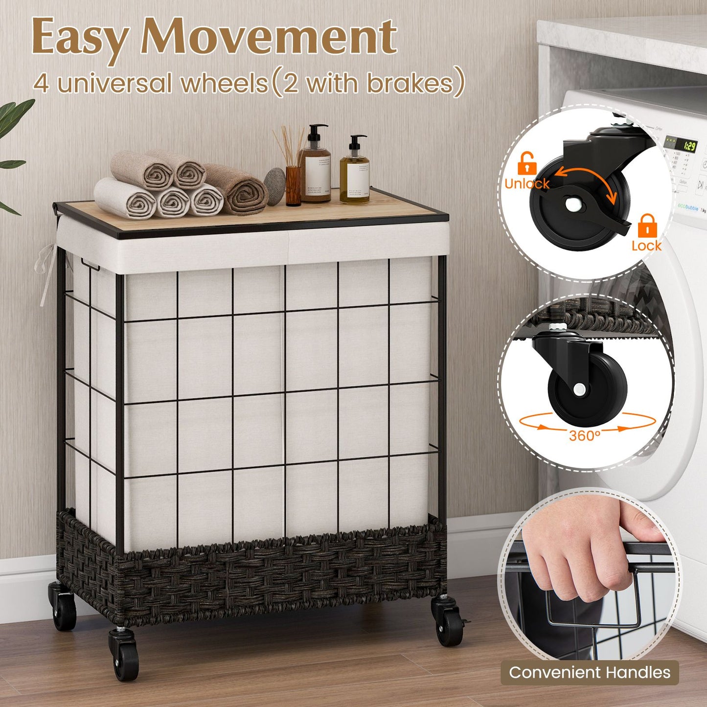  Rattan Laundry Hamper 130L
