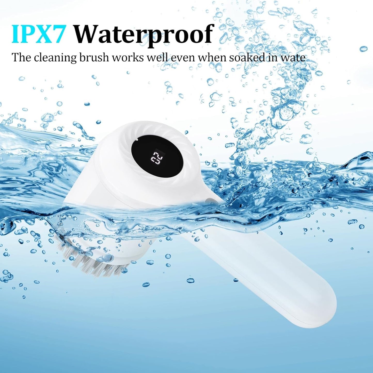 Electric Cleaning Brush Cordless, IPX7 Waterproof Electric Spin Scrubber with LED Display, 5 Replacement Heads, 2 Adjustable Speeds Bathroom Brush for Kitchen/Tile/Garden/Floor/Car