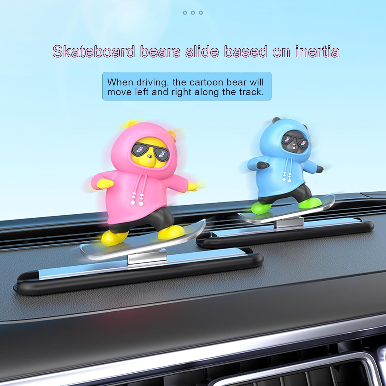 Car Dashboard Decor-Skateboarding Bear Cute Funny Car Accessories for Men Women Dashboard Ornament for Car Interior (Black)
