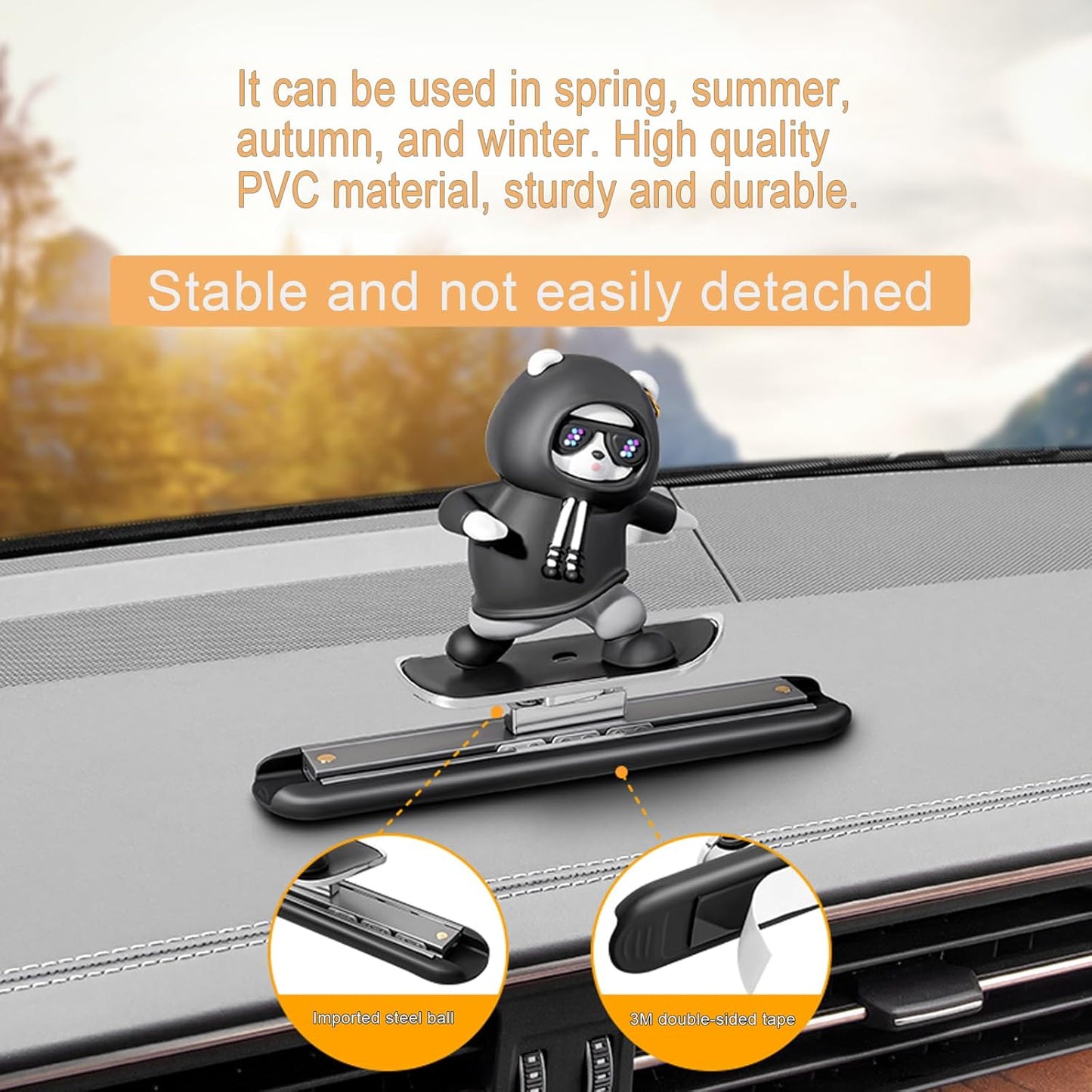 Car Dashboard Decor-Skateboarding Bear Cute Funny Car Accessories for Men Women Dashboard Ornament for Car Interior (Black)