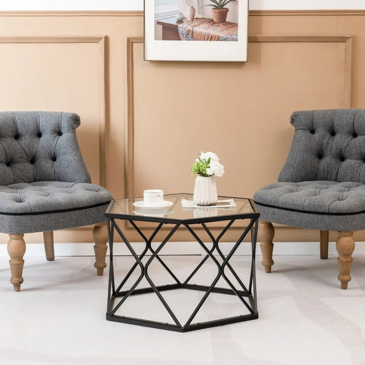 Geometric Glass Coffee Table 