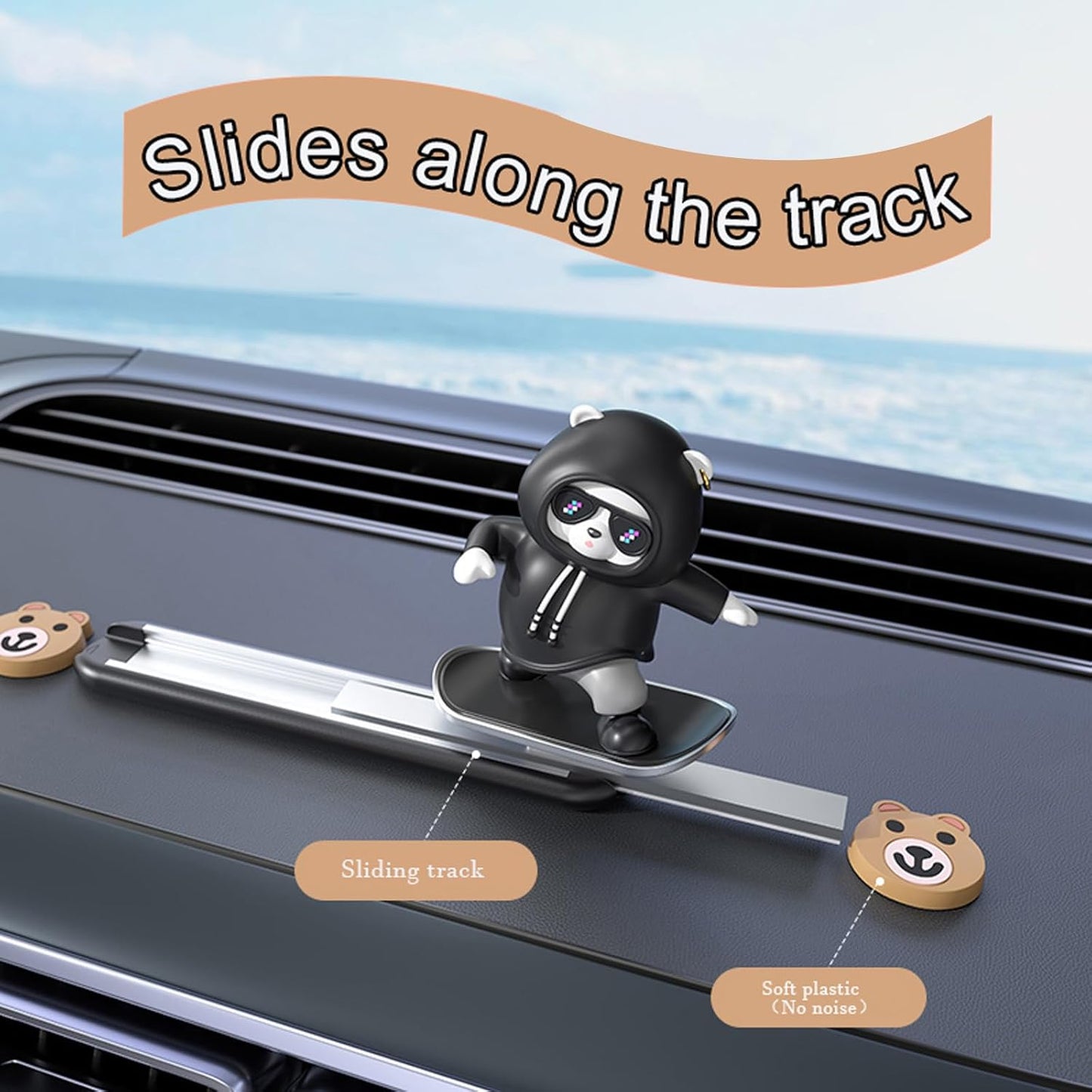 Car Dashboard Decor-Skateboarding Bear Cute Funny Car Accessories for Men Women Dashboard Ornament for Car Interior (Black)