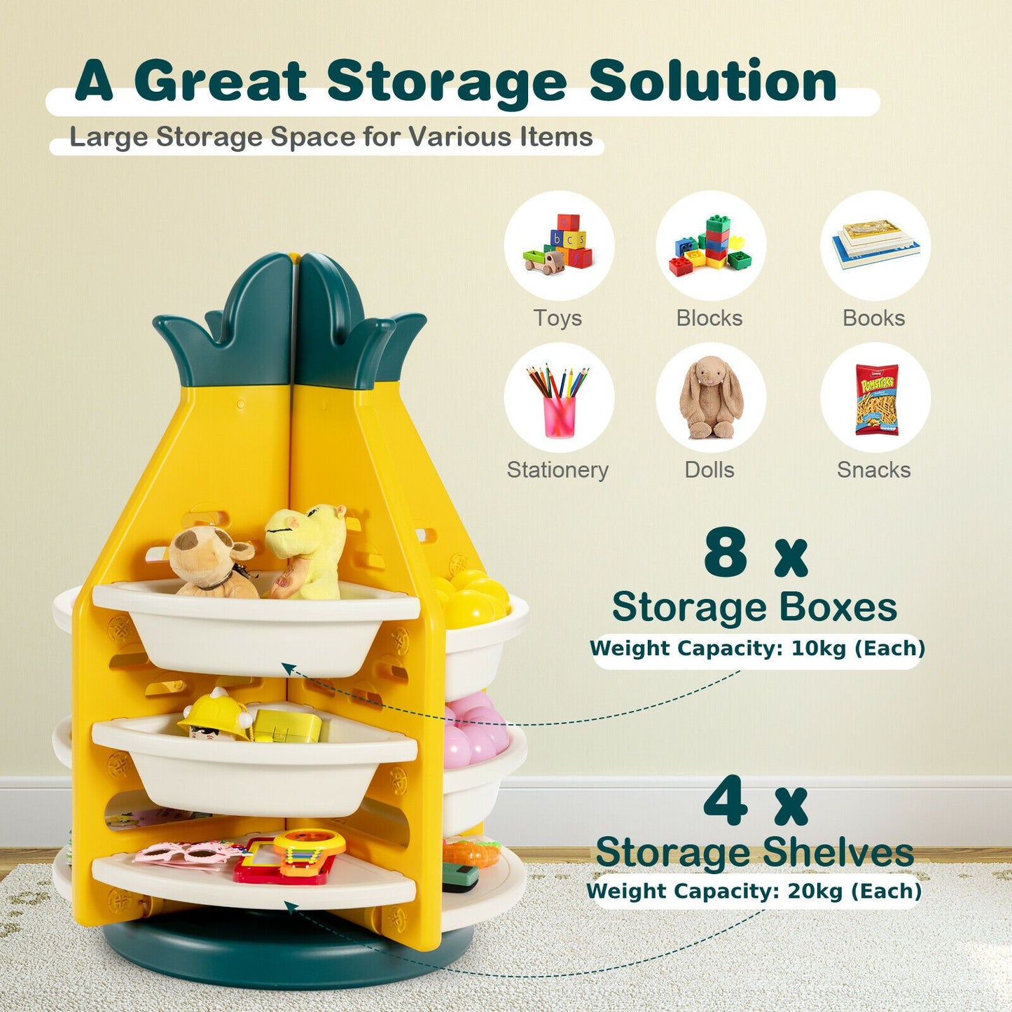 Pineapple 360° Rotation Toy Storage 